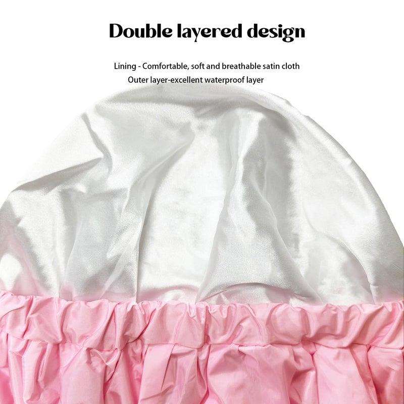 Amamba Shower Caps,100% Real Satin Lined Shower Cap,Extra Large Shower Cap for Women Reusable Waterproof,Adjustable Size&Long Hair Bath Caps（Pink） - Image 2